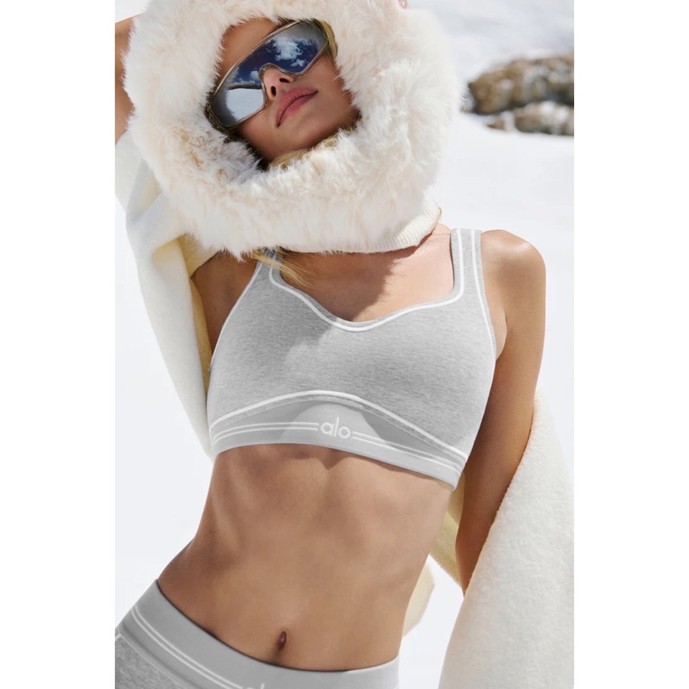 Alo Yoga Alosoft Heart Throb Bra Athletic Heather Grey/White L - Picture 8 of 12